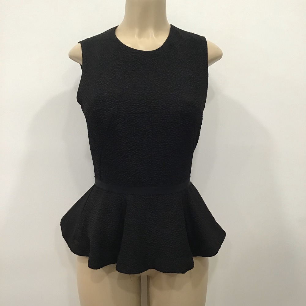 H&M Women's Black Peplum Top Size 6 Textured Sleeveless CorpGore Office Chic